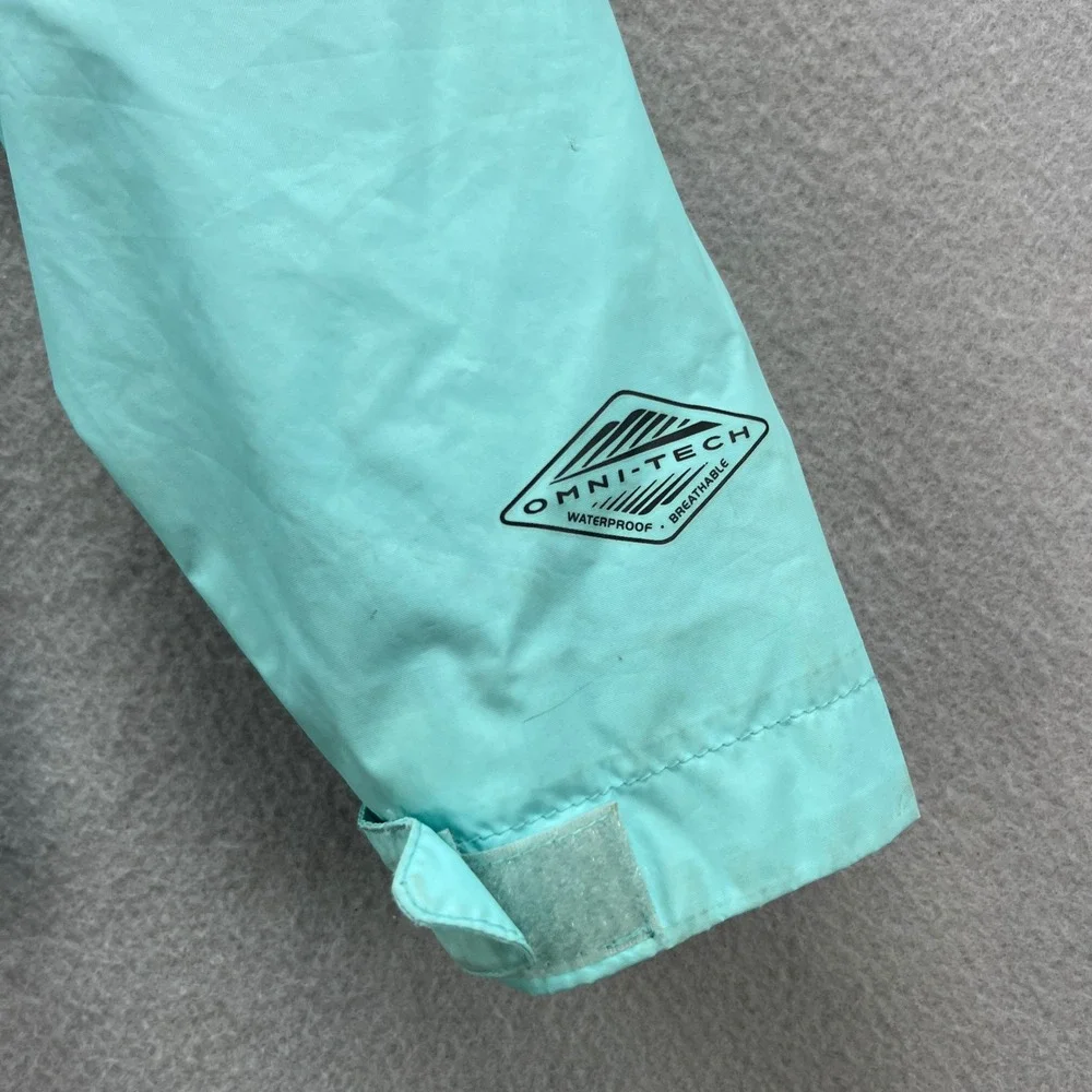 Columbia Rain Jacket Girls M 10/12 Aqua Blue Omni-Tech Hooded Outdoor Waterproof